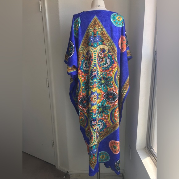 Mumu Kimono Kaftan House Maxi Dress Swimsuit Cover-Up Lightweight Bohemian OSFM - Picture 8 of 16